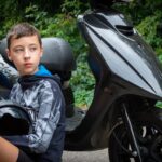 scooter, teenage boy, motorbike, baby, motorcyclist, driver, portrait, road, learn to drive, outdoors, teen, boy, kids, transport, headlight, enthusiasm, ride a motorcycle, get a driver's license